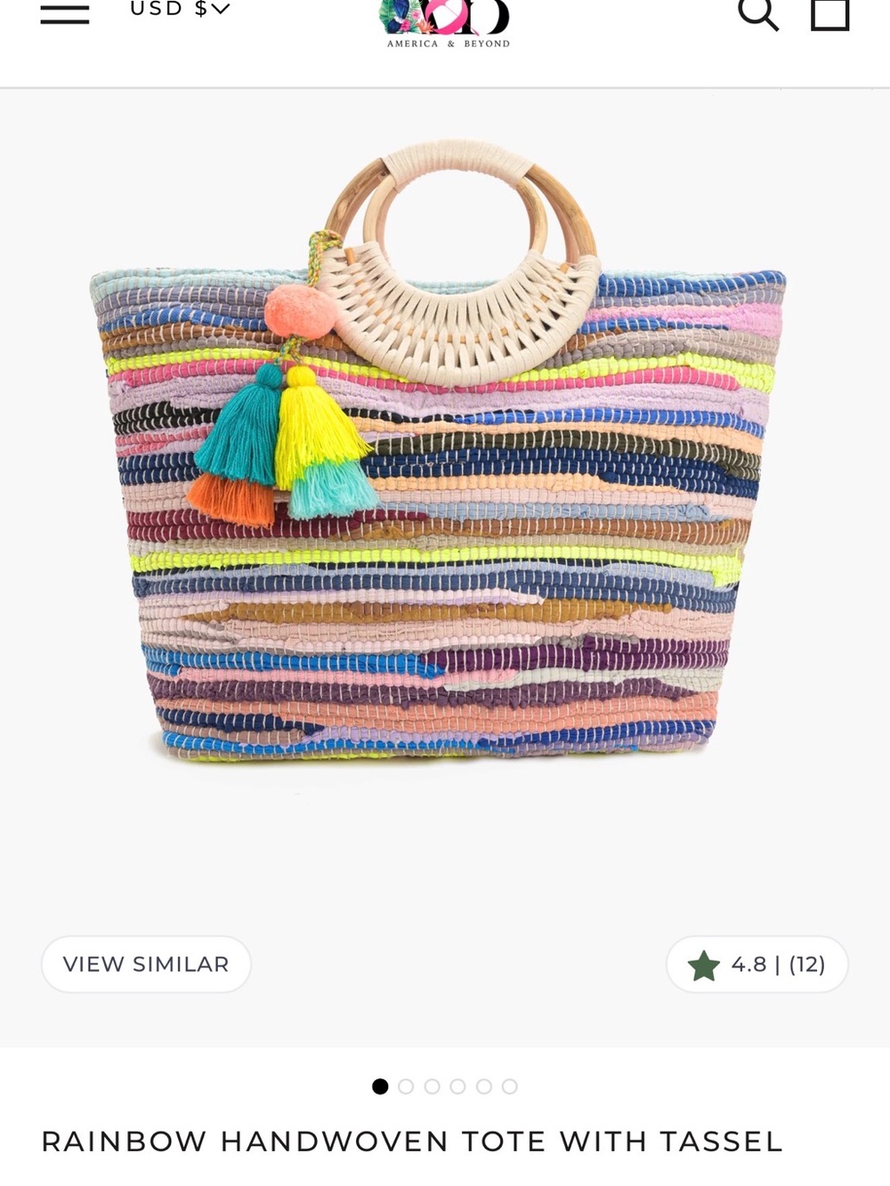 America & Beyond Multicolor Striped Woven Tote Bag with Tassel Accents - Picture 5 of 8